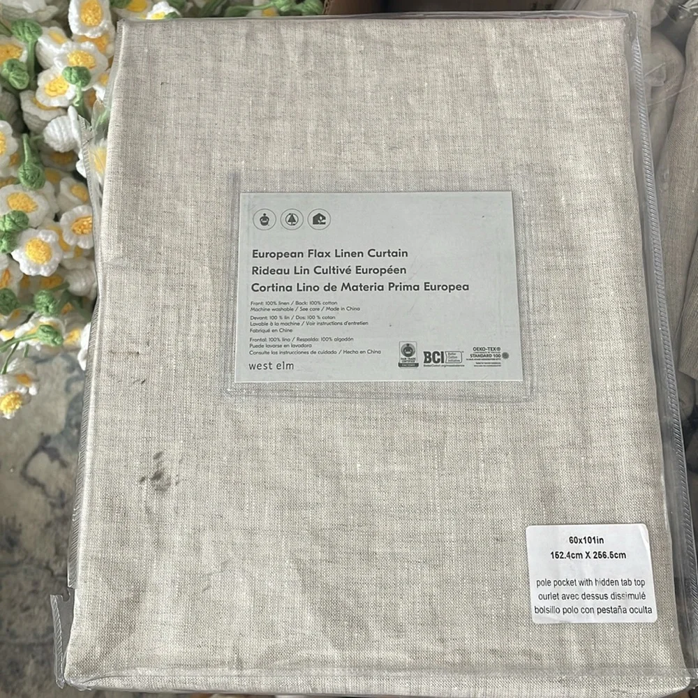West Elm Custom Size European Flax Linen Curtain - Natural Flax 60x101